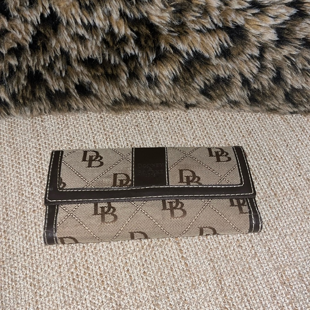 Vintage 1975 Dooney & Bourke Logo Canvas  Brown Leather Trim Wallet Checkbook